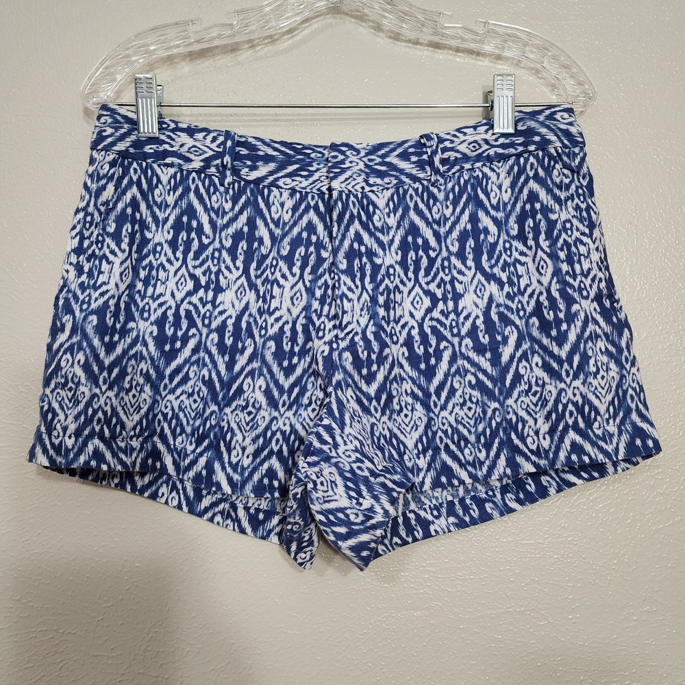 Cynthia Rowley Womens Size 6 Shorts 100% Linen Blue White Printed Casual Summer
